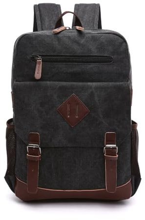 XINYASEE Mochila de Lona Vintage, Bolso de Bandolera La Bolsa, Mochila para Portátiles y Escuela, para Hombre y Mujer,Mochila de lona de estilo informal y vintage para portátil,(Negro)