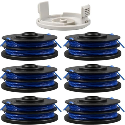 ZAMDOE Lot de 6 bobines de Rechange pour Ryobi RAC123 5132002671 débroussailleuse Compatible pour Ryobi RLT4027 RLT4125 RLT5027 RLT6030 RLT5127 RLT6130, avec Couvercle de Bobine de Coupe-Bordure