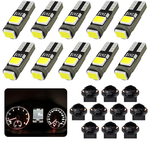 AGLINT Ampoule T5 LED Blanc W3W W1.2W 2721 PC74 286 27 37 avec Douille à Visser 12V pour Voiture Tableau de Bord Indicateur Vitesse Instrument Gauge Cluster Voyant Format Compact 10Pcs