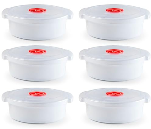 Tradineur - Pack de 6 Fiambreras Redondas Modelo Micro - Fabricado en plástico - Capacidad de 1,5 Litros - Apta para microondas y lavavajillas - Ø 20 x 7,5 cm