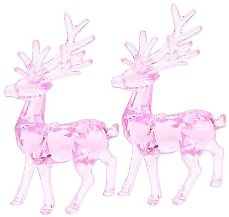OFFSCH 2St Rentier Christbaumschmuck Winterfigur Weihnachten Elch Hirschstatuen Hirsch-Skulptur winterdeko christbaumanhänger Weihnachtsschmuck aus Acryl Weihnachten hängender Elch Rosa