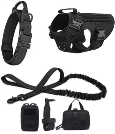 MOKATES Hundegeschirr für große Hunde, Deutscher Schäferhund, Malinois, Trainingsweste, Hundegeschirr und Leine und Halsband, Set für alle Hunderassen, Schwarz, komplettes Set, Größe M