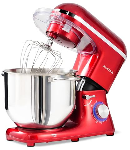 Aucma Stand Mixer, 7.5L Food Mixer for Baking with Bowl, 6 Speeds Electric Kitchen Mixer with Dough Hook, Whisk & Beater 1400W (7.5L, Red)
