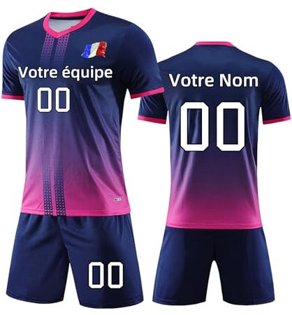 Maillot de Football Personnalisable Tee Shirt de Foot Personnalisé Enfant Homme Nom et Prénom Numéro L'équipe Le Logo Ensemble de Foot Maillot Equipe de France 2025 T Shirt Sport(#39)