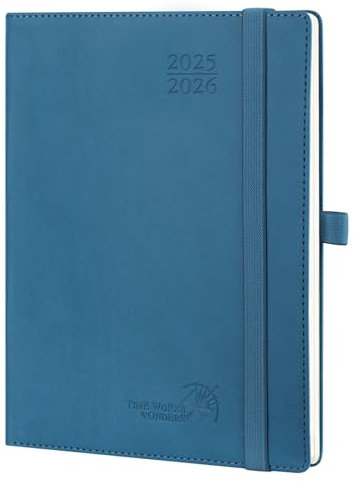 POPRUN Kalender 2025 2026 Wochenplaner (Aug.2025-Dez.2026) Softcover mit PU-Leder, ca. A5 (22 x 16,5 cm), 17-Monate-Terminplaner 1 Woche 2 Seite mit Zertifiziertem Papier - Marineblau