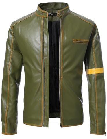 PANVER Jacke Herren Jugend Persönlichkeit Trend Kunstlederjacke Herren Casual Mode Gutaussehend Motorrad Jacken Herren Regular Fit Komfortabel Warm Kältejacke Herren B-Green XXL