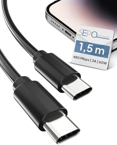 SEPO-LEITUNGEN USB-C Kabel 1,5m – 60W Power Delivery Schnellladekabel USB C | USB C auf USB C für Laptop, Handy & Tablet · 480Mbps Datenübertragung · geflochten & langlebig