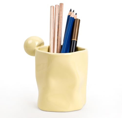 ZEBERBO Ceramic Pen Holder for Desk, Pencil Holder Stand, Pencil Cup Pot, Irregular Shape Desktop Organizer for Office, Home, School - Yellow
