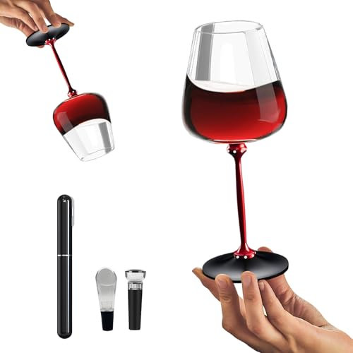 WGL&HJ Set di 2 bicchieri da vino rotanti da 590 ml, bicchieri da vino rosso o bianco, con pompa ad aria, per vino, whisky, champagne, cocktail, ecc.