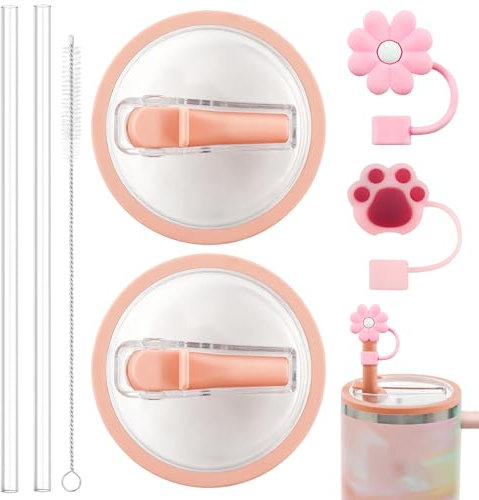 Ersatzdeckel für 40oz Becher, mit Silikon Strohhalm und Bürste, Wiederverwendbarer Auslaufsichere und Staubdichte Tumbler Abdeckungen Becher mit Strohhalm Deckel Ersatzdeckel(Rosa)