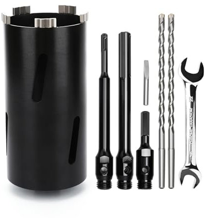 Couronne de forage 102 mm, longueur utile 200 mm avec tige Sds Plus 220 mm, SDS max 220 mm, tige hexagonale 110 mm, foret de centrage 10 x 240 mm, pour maçonnerie