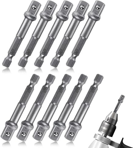 10 PCS Impact Socket Adapter, 3/8 Impact Adapter Drill Socket Adapters Sockets Drill Bit Adapters Wobble Extension Set Metal Accessories for Automotive DIY Impacts Driver Sockets (Steel)