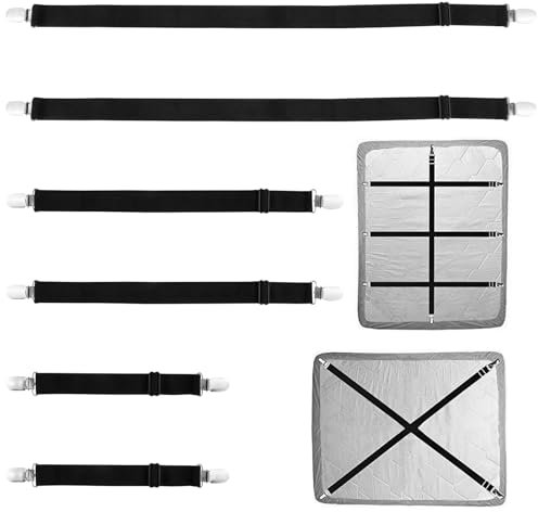 6Pcs Attaches Drap Housse Réglables, Tendeur Drap Résistant, Sangle Drap Housse, Bretelles Élastiques avec Pinces Métalliques, 3 Tailles pour Draps, Matelas, Nappes, Coussins, Canapé, Table à Repasser