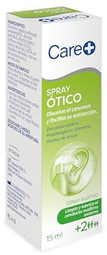 Care+ Spray limpiador de oídos para adultos y niños +2 años, previene y elimina tapones de cera en oídos, limpieza de cerumen, 15 ml