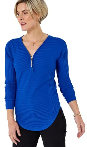 Joe Browns Women's Ribbed Texture Jersey Zip Front Top Blouse
