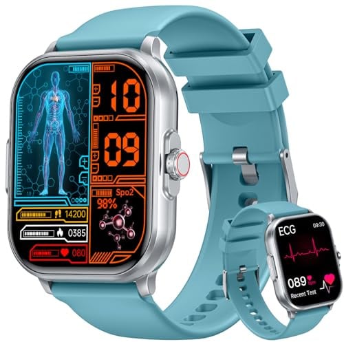 Smartwatch Herren mit EKG+HRV Blutdruck Herzfrequenz: Uhr Smartwatch Gesundheitsuhr Wasserdicht Fitnessuhr 𝐄𝐂𝐆 Schrittzähler Telefonfunktion 2.0 TFT Eckig Großes Display Armbanduhr Uhren Schwarz