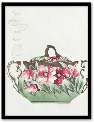 Artery8 Noritake Factory Vintage Sugar Bowl Poppy Design Framed Wall Art Print Home Décor A3