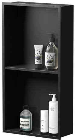 LIVIGLOW 304 Stainless Steel Recessed Shower Niche Double Shelves 24 X 12 No Tile Needed, Waterproof Rustproof Bathroom Wall Niche, for Shower Wall & Bathroom Storage and Space Saving