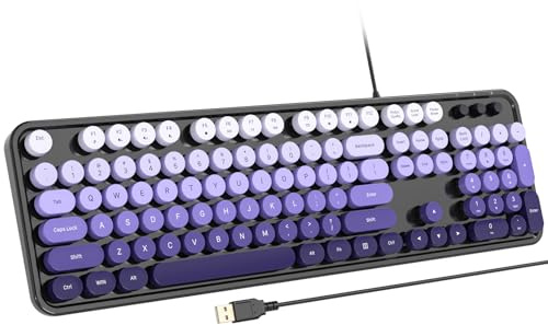Atelus Tastiera per computer cablata, retro USB tastiera con tastierino numerico grande, indicatori tappi, supporti pieghevoli, tastiera per macchina da scrivere di dimensioni standard per PC