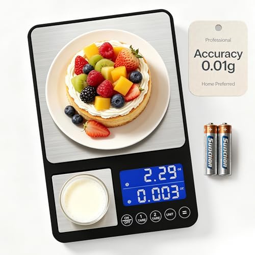 FONCOOD Dual Platform High Precision Kitchen Food Scale | 15Kg/1g & 500g/0.01g Precision,7 Units,Tare,Summation,Auto-Off,Lcd Display for Cooking Baking Jewelry,Batteries Included