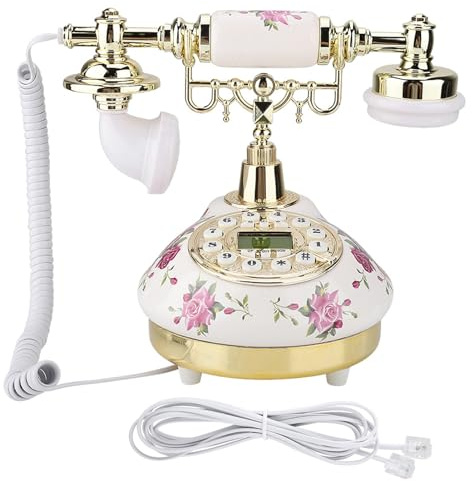 MS - 9101 Vintage Retro Imitation Antiker Telefon, kabelgebundenes Tischtelefon mit mehrfach einstellbarem Smart-Display, FSK/DTMF-Anruferkennung, abnehmbare goldene Halterung für