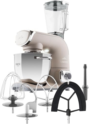 ETA Gratus Evo Smart II Küchenmaschine | 1500W I 5,5L Schüssel | Planetenrührwerk, Glas-Mixer, Fleischwolf & Reibe-Aufsatz | Greige (Grau-Beige)