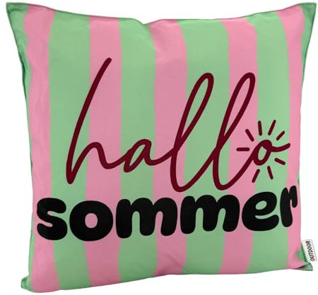 heimtexland ® Outdoor Deko Kissen 45x45 mit Füllung Garten Lounge Dekokissen wasserabweisend wetterfest Outdoorkissen Gartenkissen Bedruckt Typ906 Sommer Streifen Grün