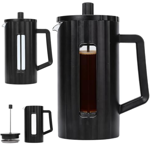 RANJIMA French Press Kaffeebereiter 1 Liter/8 Tassen, Kaffeepresse für Kaffee Tee und Cold Brew, Cafetiere mit Edelstahlfilter und Hitzebeständigem Glas, BPA Frei Spülmaschinenfest, Schwarz