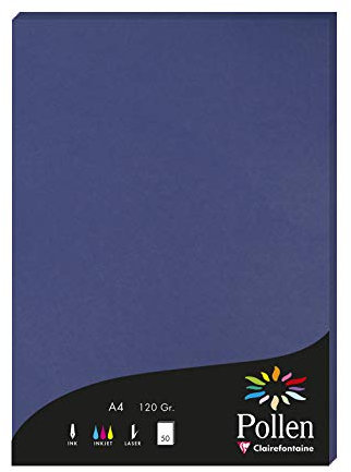 Clairefontaine 4284C Packung mit 50 Karten Pollen 120g, DIN A4, 21 x 29,7cm, Königsblau