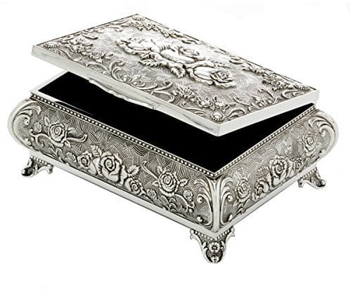 SILBERKANNE Schmuckdose Filigran Rose L 12 cm Premium Silber Plated edel versilbert in Top Verarbeitung