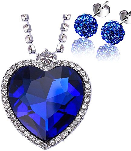 Kim Johanson Edelstahl Damen Schmuckset Herz des Ozeans Halskette & Shamballa Ohrringe mit Zirkonia Steinchen besetzt inkl. Geschenkverpackung
