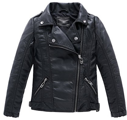 YoungSoul Boys Faux Leather Biker Jacket Zipper Motorcycle Coats Spring Autumn Outerwear Black 11-12 Years/Size 150