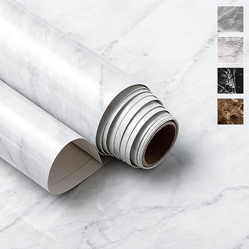 VERY BERRY STICKER White Marble Peel and Stick Wall Paper (100cm x 300cm, High Gloss) Waterproof and Easy to Clean Self-Adhesive Film for Any Surfaces and Furniture