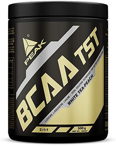 PEAK BCAA - TS-Technology - 500g Geschmack White Tea Peach I 38 Portionen I verzweigtkettige Aminosäuren I 2:1:1 (Leucin : Isoleucin : Valin) I schnelle Resorption I vegan