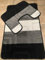Machine Washable 2 Piece Bath Mat & Toilet Pedestal Set Non Slip (Stripe Black/Grey/White Square)