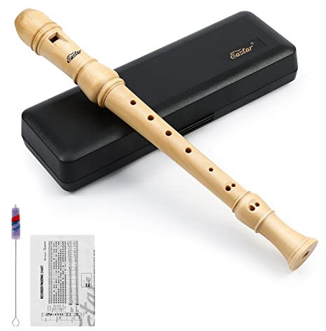 Eastar Flûte à bec soprano en style allemand pour débutants, enfant, clé de do, en bois d'érable, en trois parties, avec étui rigide, tableau des doigtes, ERS-31GM