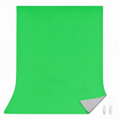 LENCARTA® Green and Grey Screen Background | 1.5m x 2m (4.9ft x 6.6ft) for Tik Tok, Fabric Background, Fold Up Greenscreen Backdrop Kit | Double-Sided for Streaming, Zoom, Gaming