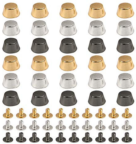 AUEAR, 30 Pack Screw Back Rivets Stud Purse Feet Metal Studs Rivet for Leather Bag Craft DIY (Flat Head, 11 mm, Silver & Gold & Gun Black)