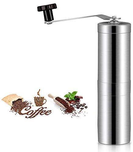 Manuelle Kaffeemühle, Hand-Kaffeemühle aus Edelstahl mit Keramik-Mahlwerk Espresso-Mühle stufenloser Einstellung des Mahlgrads Tragbare Kaffee Mühle für Zuhause, Büro, Camping