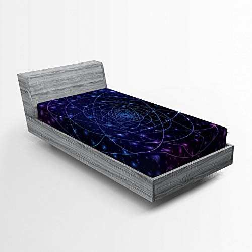 ABAKUHAUS Stern-Mandala Spannbetttuch, Weltraum-Linie Kunst, Soft Dekorativer Stoff Bettwäsche Rund-um Elastischer Gummizug, 90 x 200 cm, Schwarz Blau