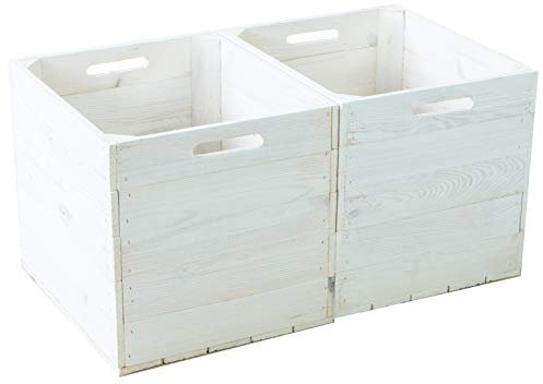 Kistenkolli Altes Land 2er Set rustikale Holzkiste passgenau für alle Kallaxregale und Expidit Regale Kallaxysteme Weinkiste Obstkiste Regalkiste Maße 33x37,5x32,5cm (weiss)