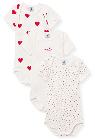 Petit Bateau Lot de 3 Bodies Cœur Manches Courtes Bébé en Coton 12 Mois