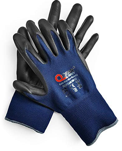 QEARSAFETY 3 Prs Sicherheitshandschuhe, marineblau, Screen-Touch, atmungsaktiv, Nitrilkautschuk-Innenhandfläche, gestricktes Qualitätsfutter, passt sich der Hand an, Logistik, Lagereinsatz (8/M)