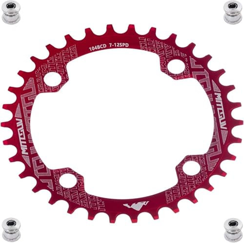 YBEKI Plato Pro-Grade 104BCD | 32T-52T | 7075-T6 Aluminio | Diseño Monoplato Estrecho-Ancho | Compatible con Shimano/SRAM 8-11 Velocidades | MTB/Road | Negro/Rojo 