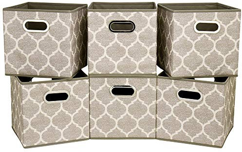 HSDT Aufbewahrungsbox, Creme | Graubraun, faltbar, Stoff, 26.6x26.6x27.9cm, mit zwei Metallgriffen, kompatibel mit 33 cm Cube Organizer, zum Ordnen von Unordnung, (6er-Set) QY-SC08-6