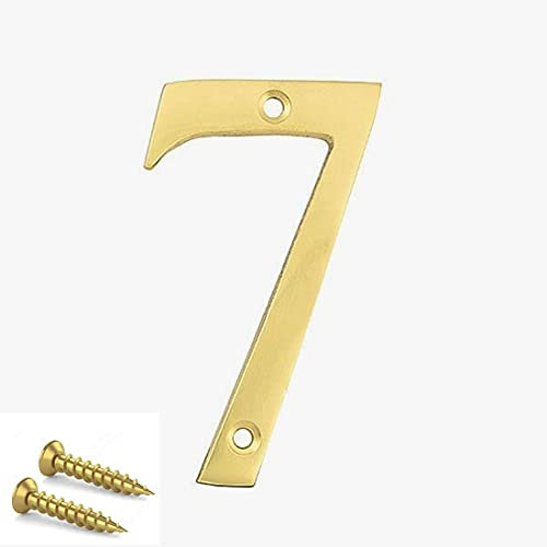TERF® 3 Inch (75mm) Brass Polished Finish Screw Fix Front Door Number '' 7 '' Mailbox Hotel House Door Number Suitable for All Door Types Wooden, u PVC and Composite With Fixing Screw [ Number - 7 ]