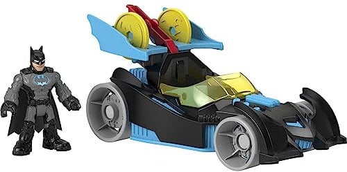 Fisher-Price DC Super Friends Batmobile da Corsa Bat-Tech, Veicolo a Spinta con Luci e Personaggio di Batman, Giocattolo per Bambini 3+ Anni, HFD48