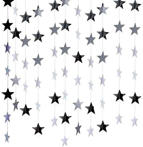 NITAIUN 65 Fuß Stern Papier Girlande Deko, Papiergirlande mit Silberenem Reflective, Hängend Sterngirlande, Dekorationen für Geburtstag Festival Kindergeburtstag Hochzeit Weihnachten Party,20M(Silber)