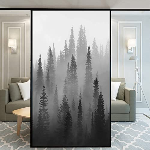 No Glue Window Film Privacy Forest Pictures 110H Decorative Frosted Glass Door Window Covering Window Decals Window Sticker for Home Office 65x90cm(25.6x35.4)