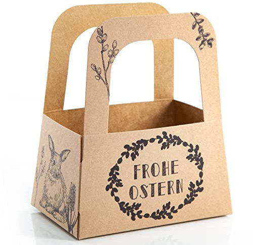 Osternester zum Befüllen, 9 Stück: Kleine Osterkörbchen für Kinder & Erwachsene, Kraftpapier-Tüten mit Henkel & Ostermotiven, Ideal als Geschenktüten für Ostern, Made in Germany, 17,5 x 14,5 x 10 cm